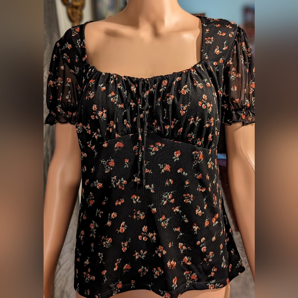Top, Black with pink flowers.